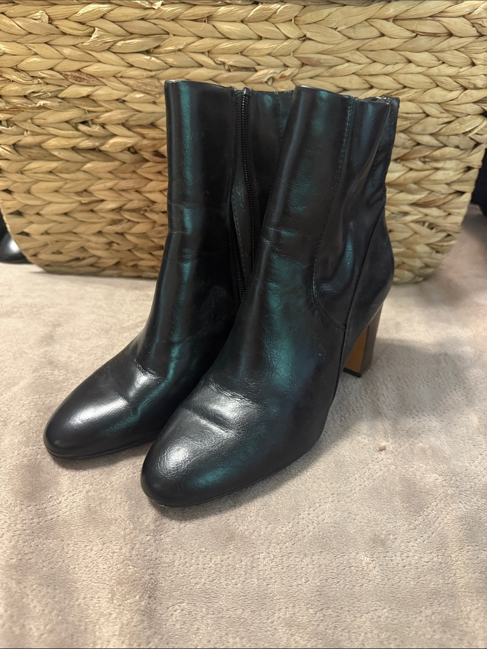 SARTO By Franco Sarto Black Leather Ankle Boots with Block Heel